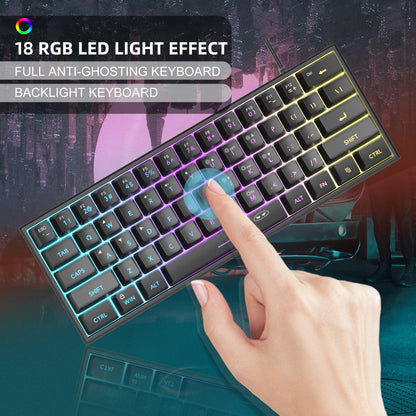 MageGee ultra-compact 60 percent wired gaming keyboard in black with multicolor backlighting.
