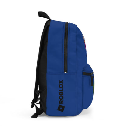 Side view of dark blue Premium Roblox backpack showing the slim, plain profile and stitching dobermenpremier.com