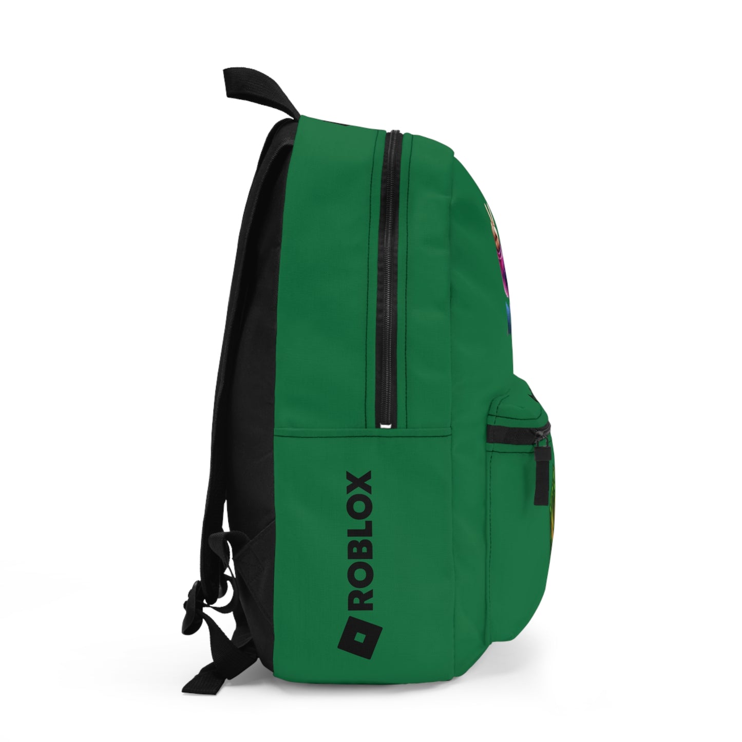 Side view of dark green Premium Roblox backpack showing the slim, plain profile and stitching dobermenpremier.com