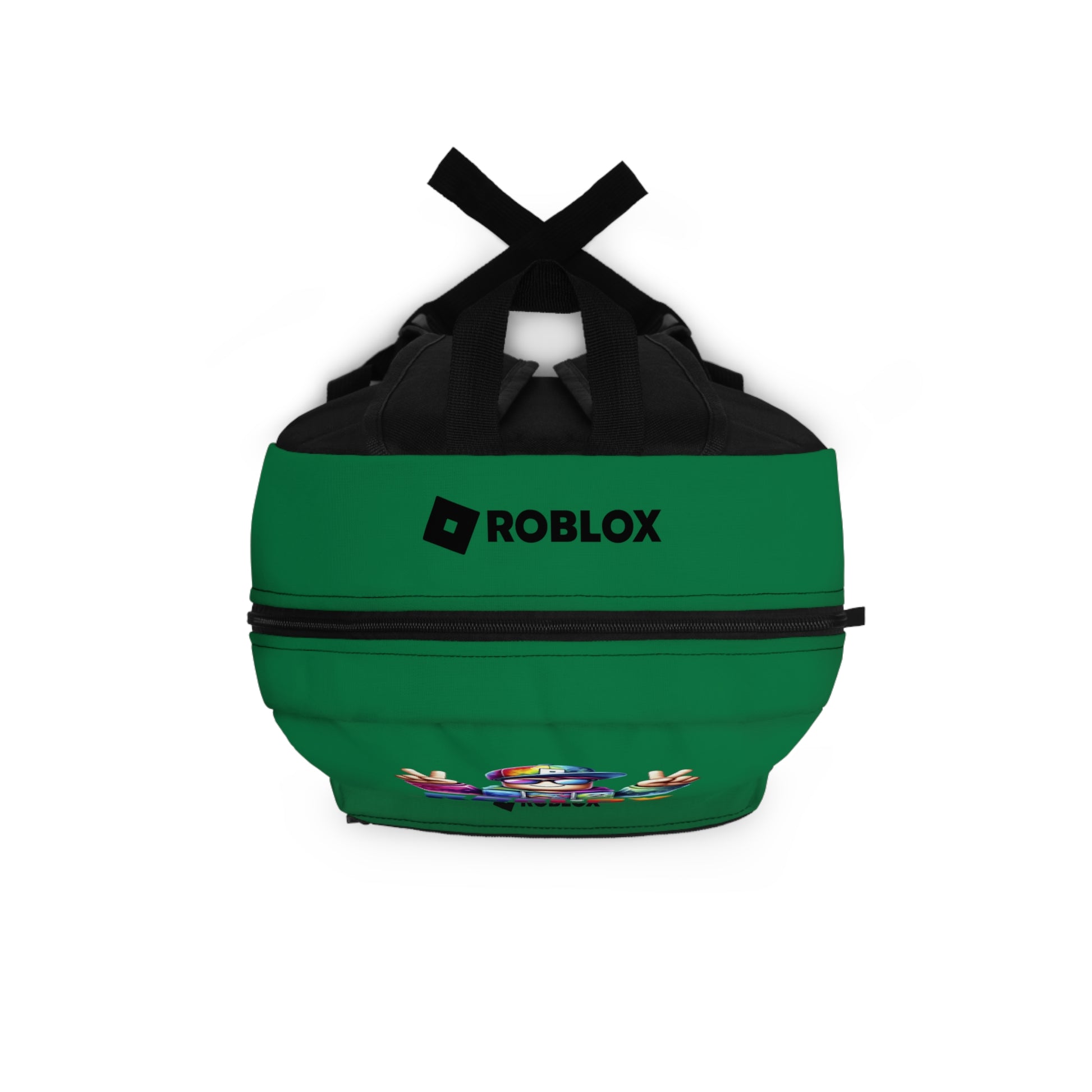 Top view of dark green Premium Roblox backpack showing heavy-duty zipper and handle dobermenpremier.com