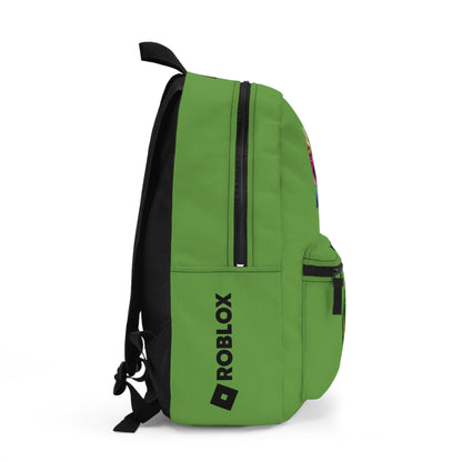 Side view of green Premium Roblox backpack showing the slim, plain profile and stitching dobermenpremier.com
