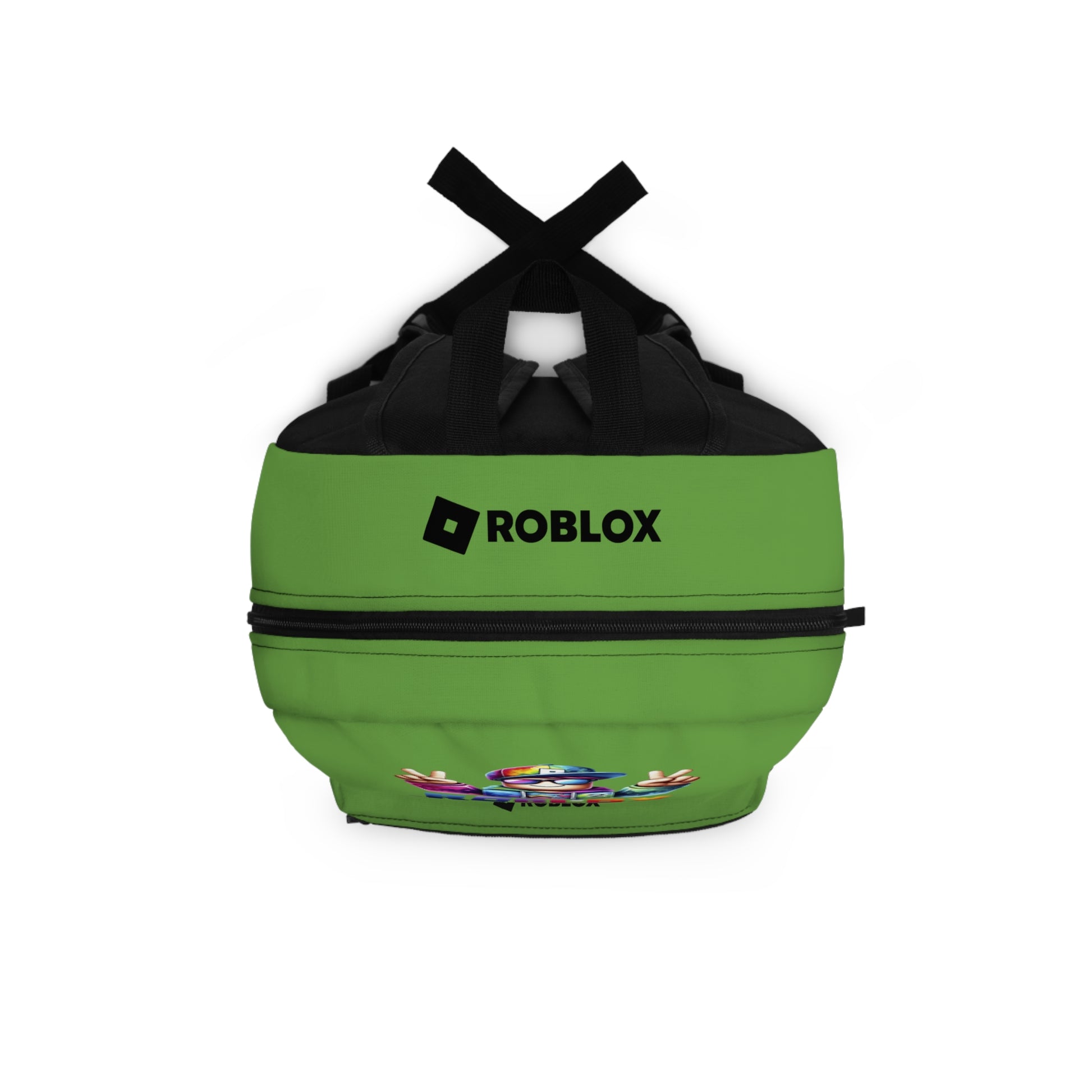 Top view of green Premium Roblox backpack showing heavy-duty zipper and handle dobermenpremier.com