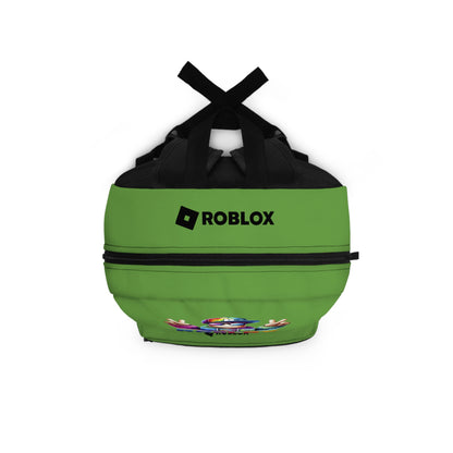Top view of green Premium Roblox backpack showing heavy-duty zipper and handle dobermenpremier.com