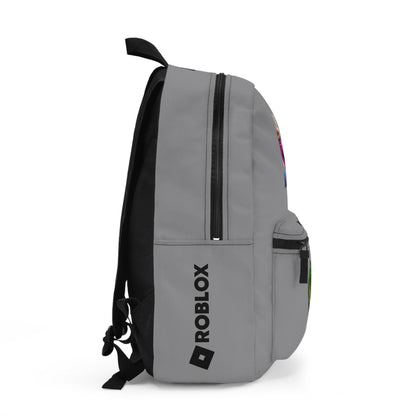 Side view of grey Premium Roblox backpack showing the slim, plain profile and stitching dobermenpremier.com