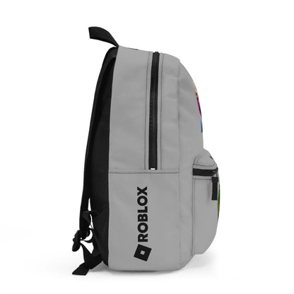 Side view of light grey Premium Roblox backpack showing the slim, plain profile and stitching dobermenpremier.com