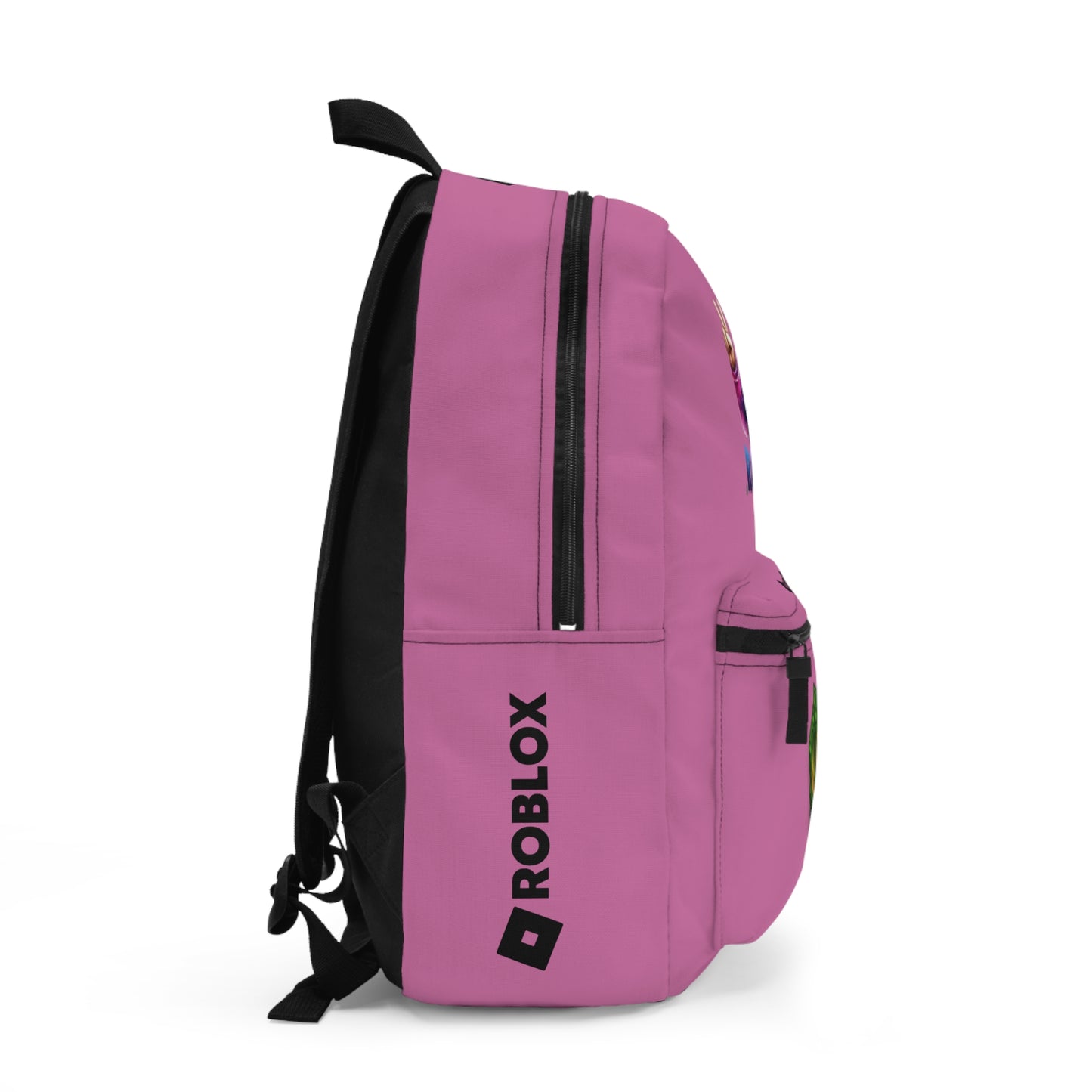 Side view of light pink Premium Roblox backpack showing the slim, plain profile and stitching dobermenpremier.com