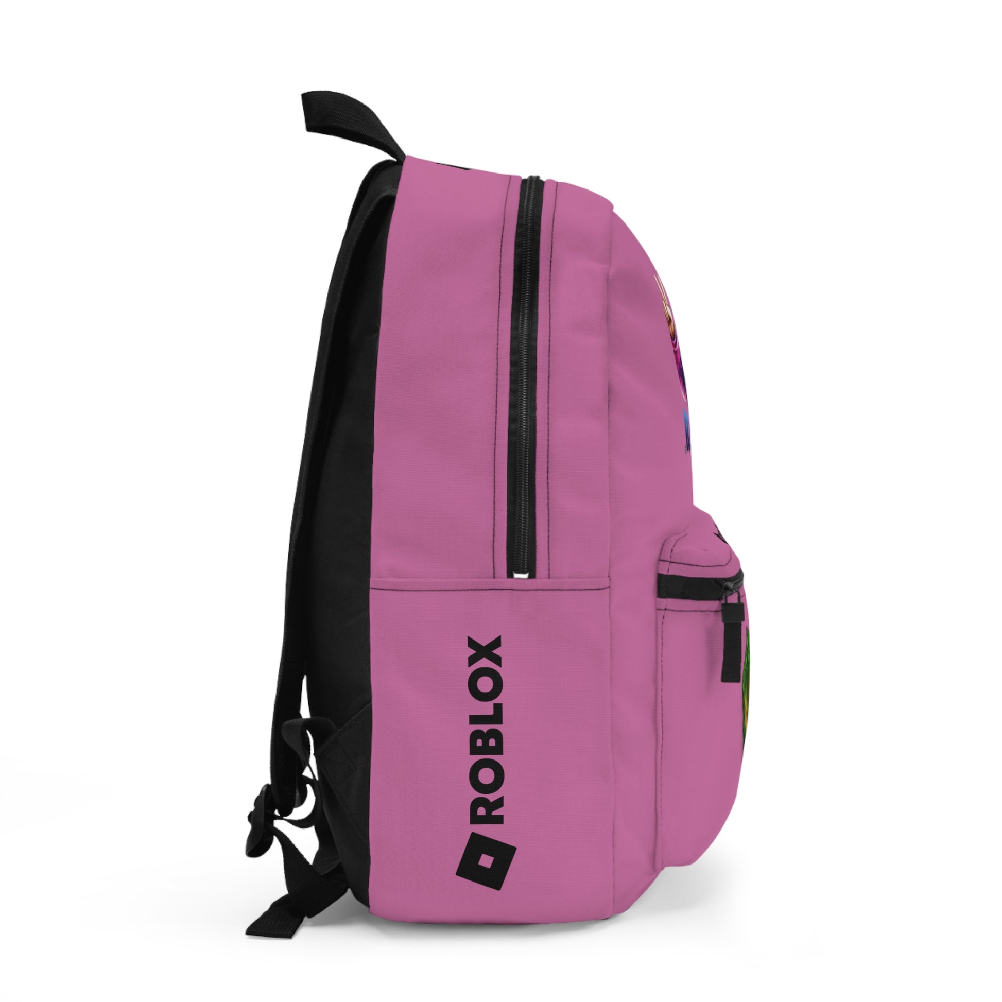 Side view of light pink Premium Roblox backpack showing the slim, plain profile and stitching dobermenpremier.com