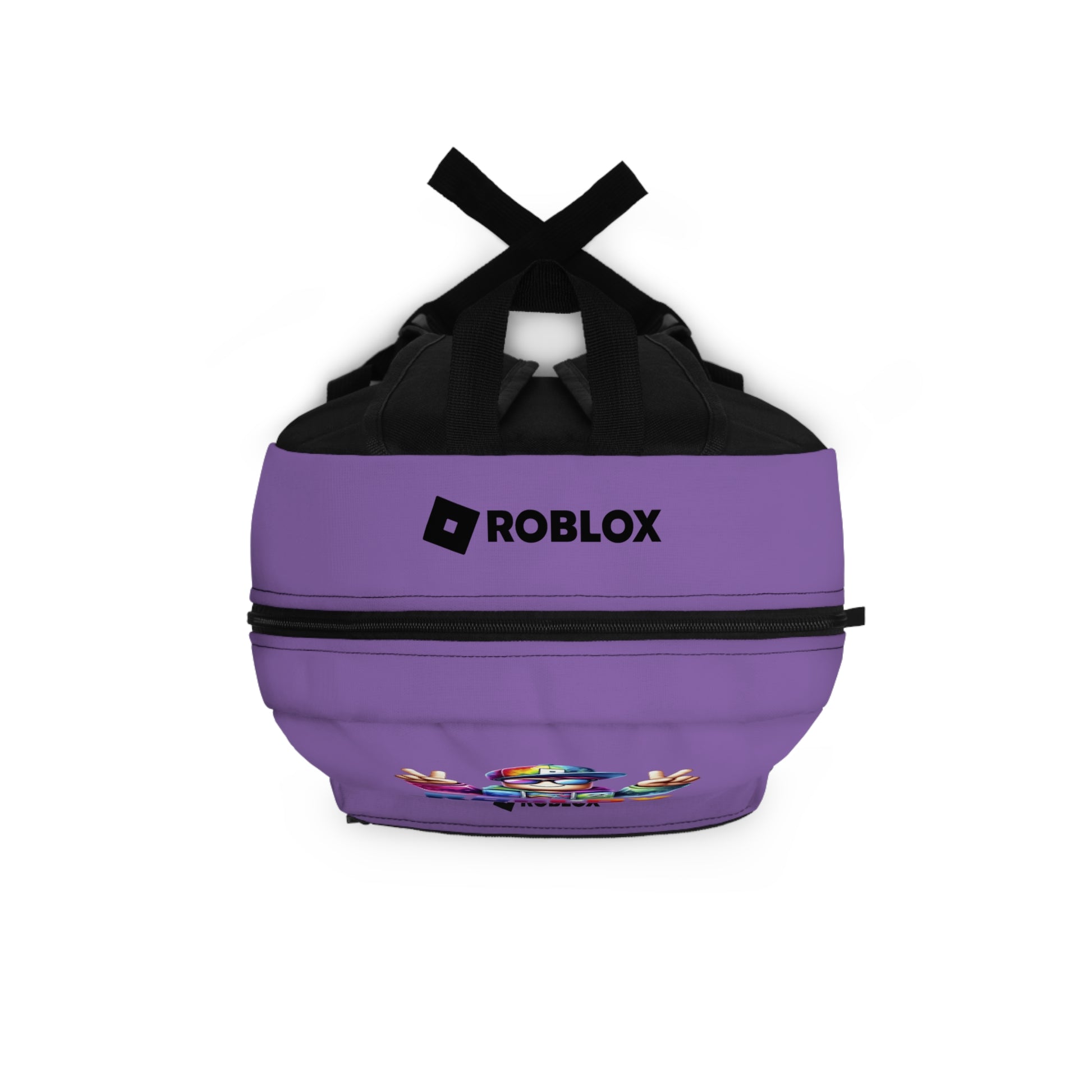 Top view of light purple Premium Roblox backpack showing heavy-duty zipper and handle dobermenpremier.com