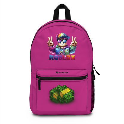 Front view of Premium Roblox school backpack in pink with gaming graphics at dobermenpremier.com