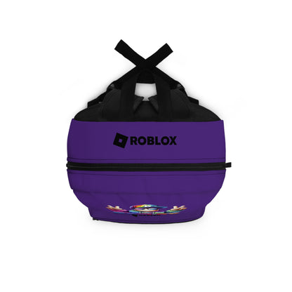 Top view of purple Premium Roblox backpack showing heavy-duty zipper and handle dobermenpremier.com