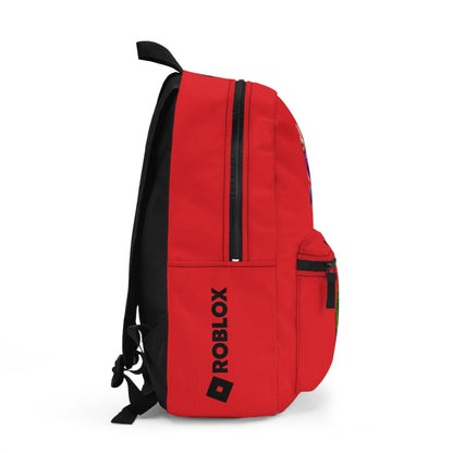 Side view of red Premium Roblox backpack showing the slim, plain profile and stitching dobermenpremier.com