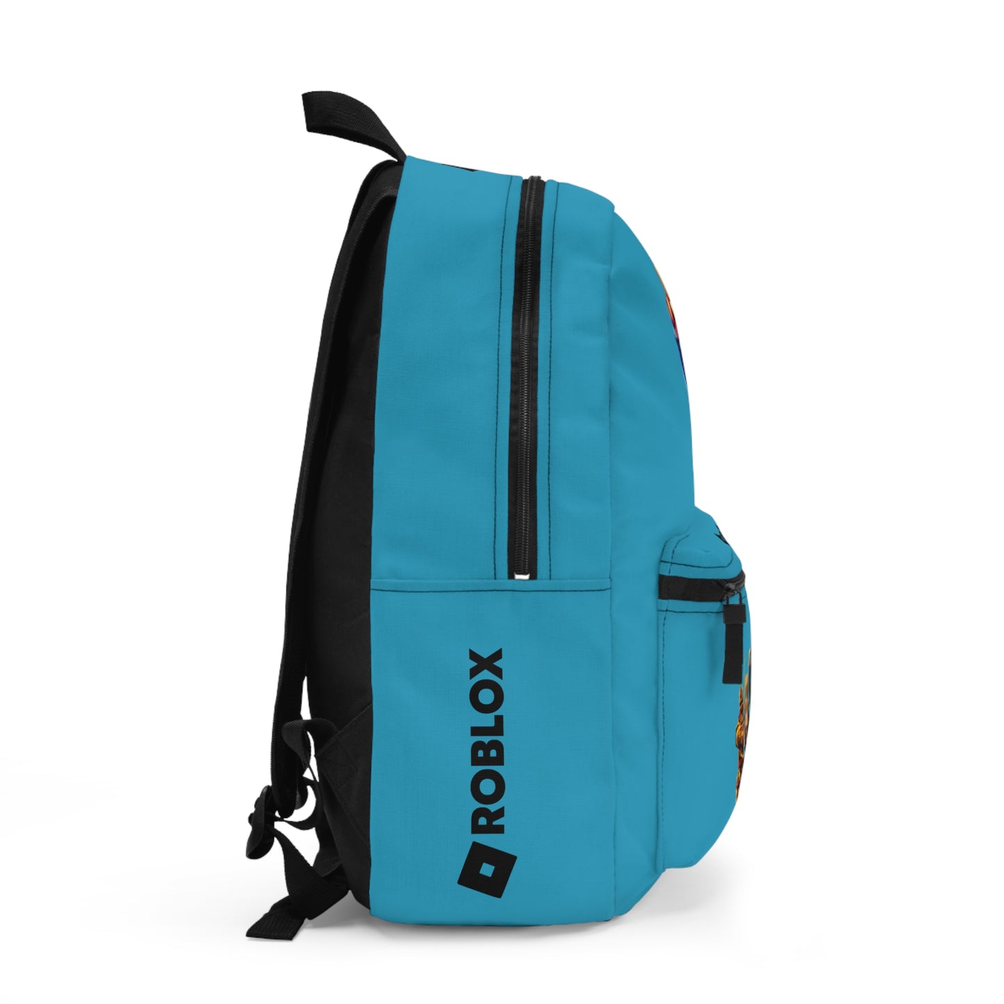Side view of turquoise Roblox backpack showing clean profile and shoulder strap at dobermenpremier.com
