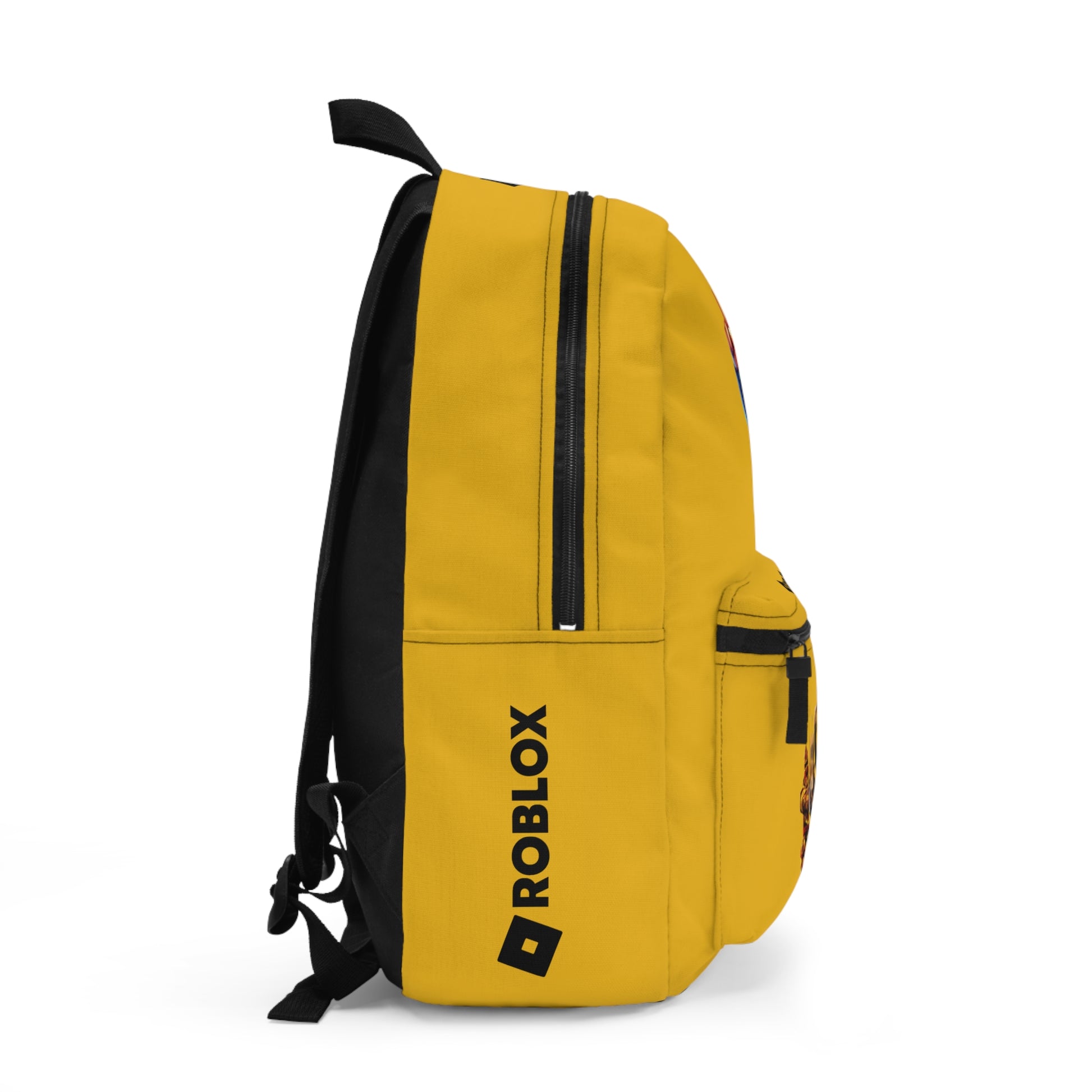 Side view of yellow Roblox backpack showing clean profile and shoulder strap at dobermenpremier.com