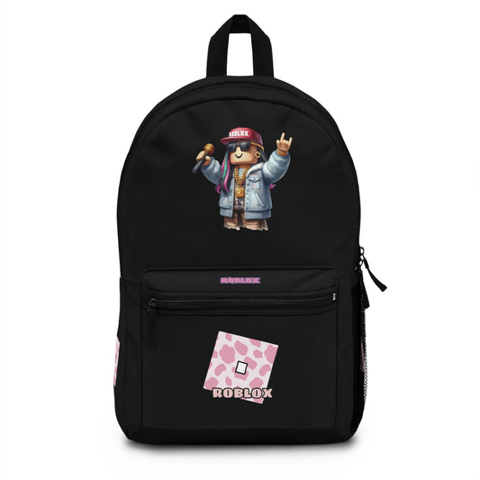 Front view of black personalized Roblox girls school bag with gamer design at dobermenpremier.com