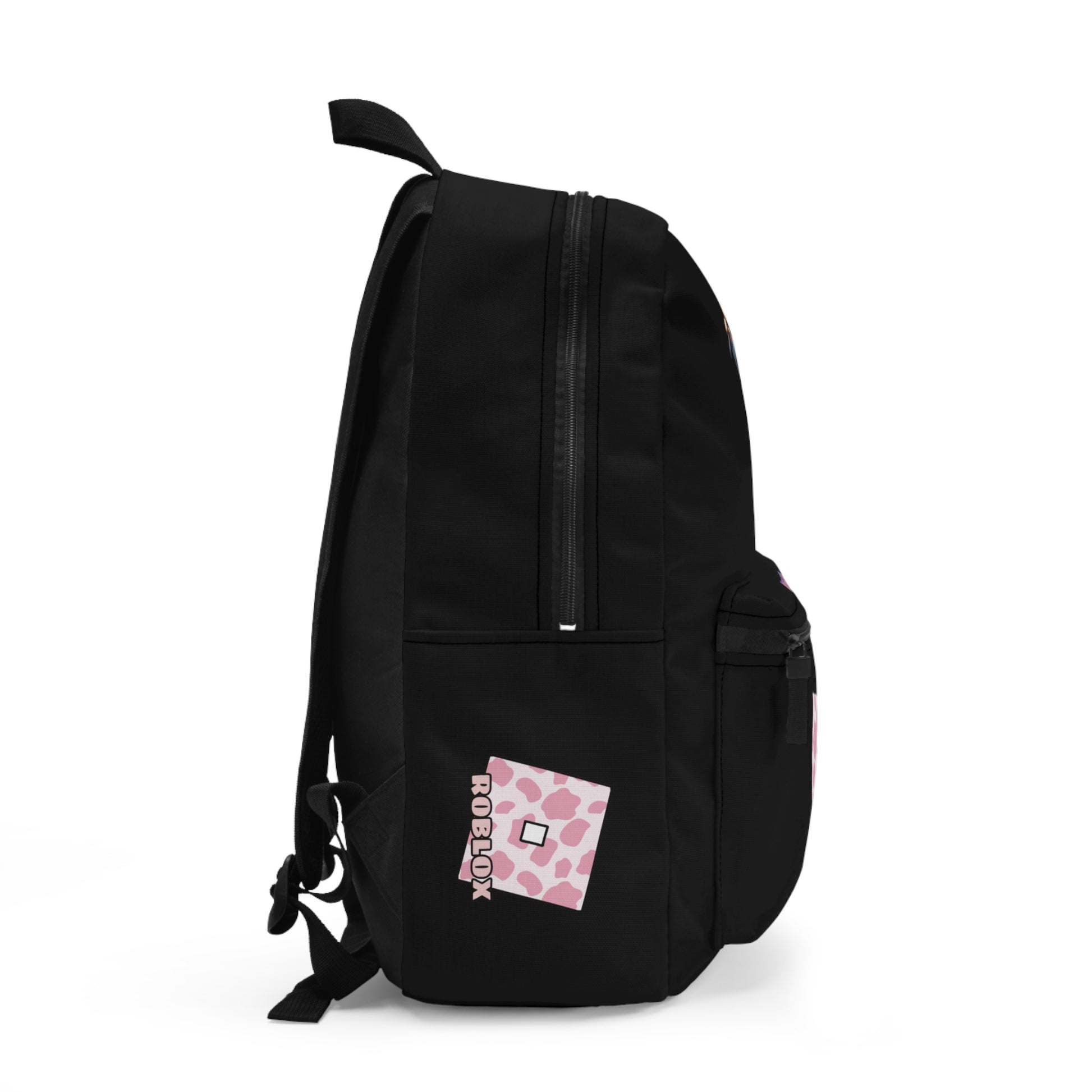 Side view of black Roblox girls backpack showing clean profile and shoulder strap at dobermenpremier.com
