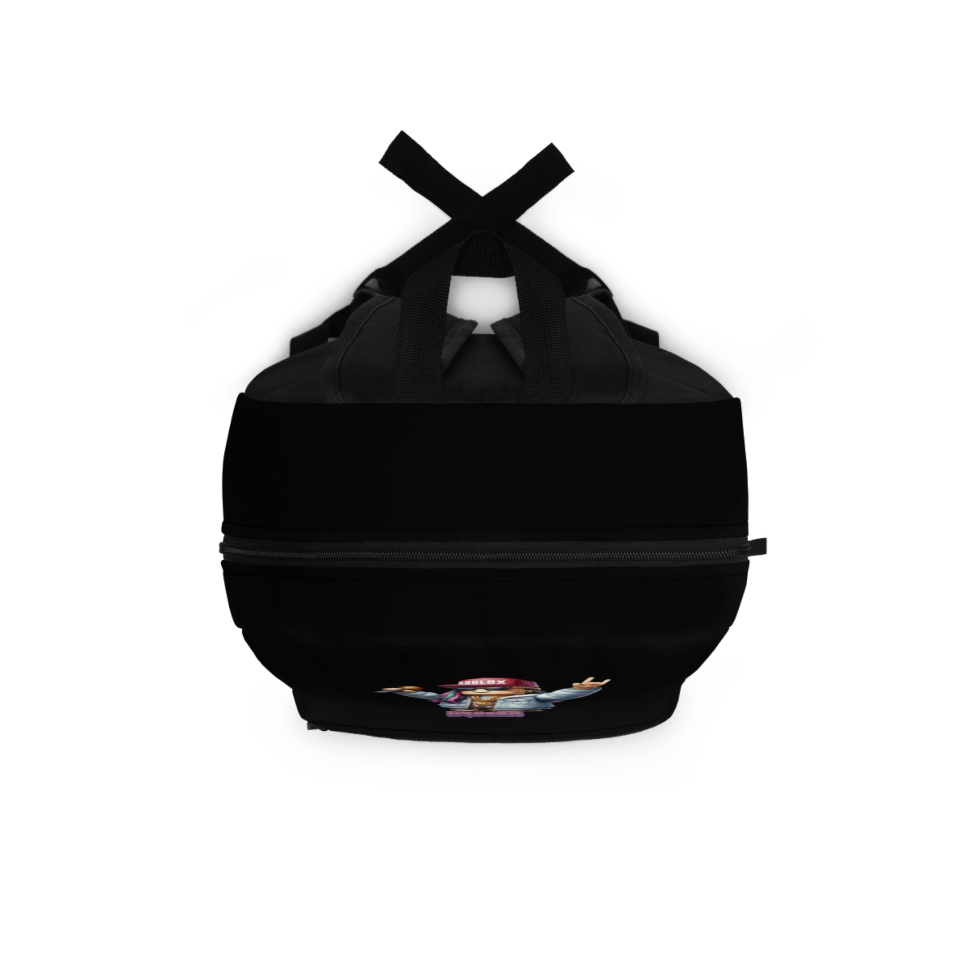 Top view of black Roblox girls backpack showing durable zippers and handle at dobermenpremier.com