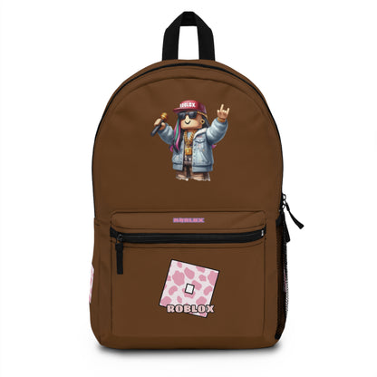 Front view of brown personalized Roblox girls school bag with gamer design at dobermenpremier.com