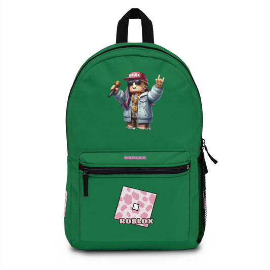 Front view of dark green personalized Roblox girls school bag with gamer design at dobermenpremier.com