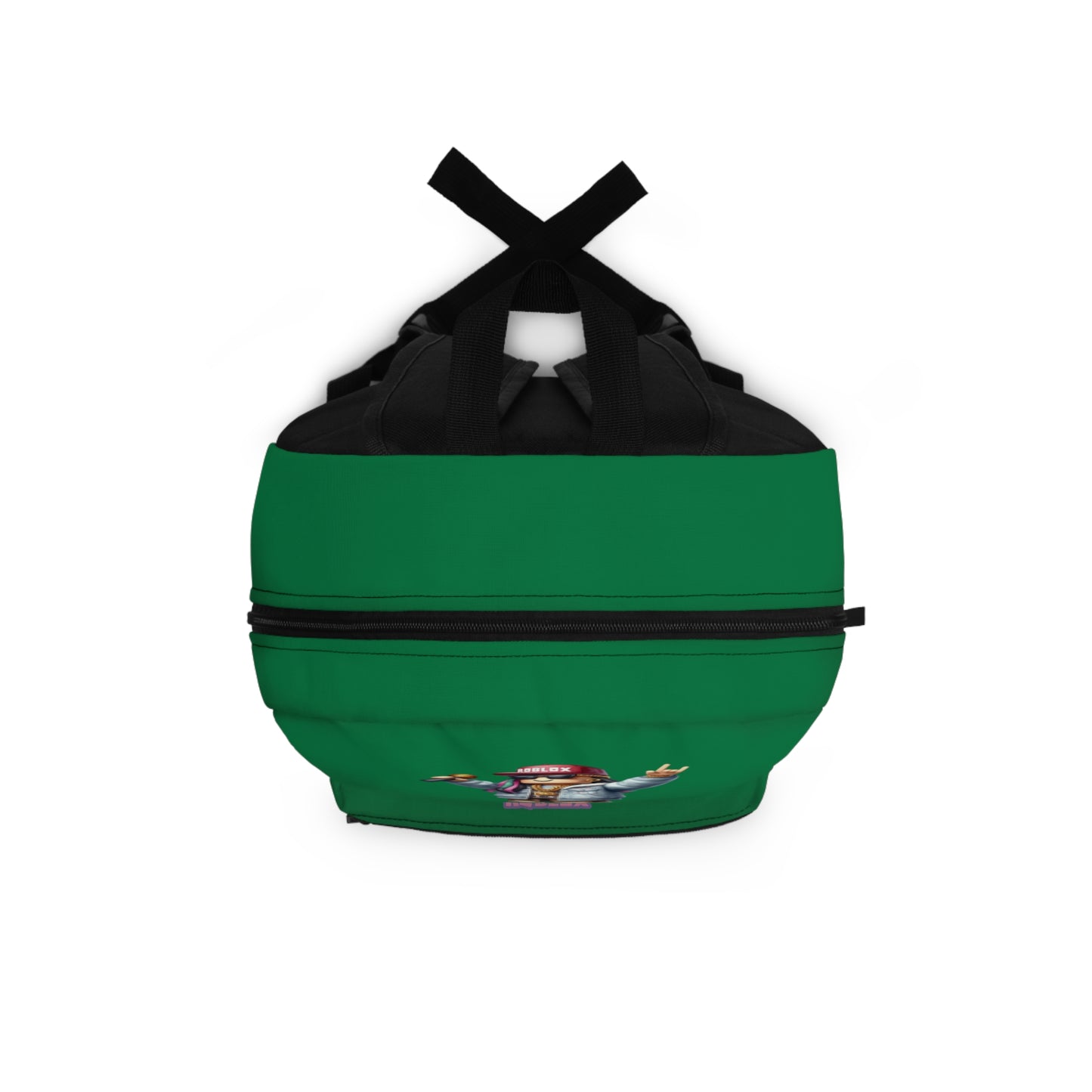 Top view of dark green Roblox girls backpack showing durable zippers and handle at dobermenpremier.com