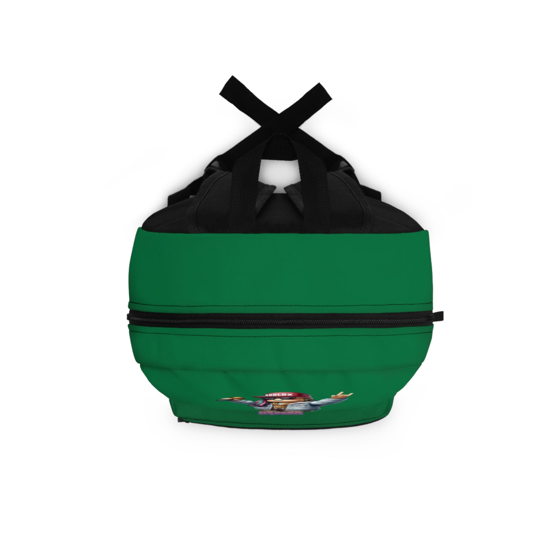 Top view of dark green Roblox girls backpack showing durable zippers and handle at dobermenpremier.com