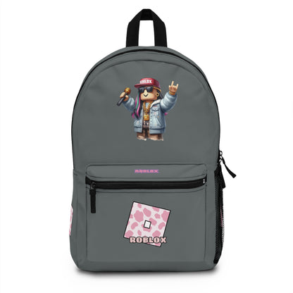 Front view of dark grey personalized Roblox girls school bag with gamer design at dobermenpremier.com