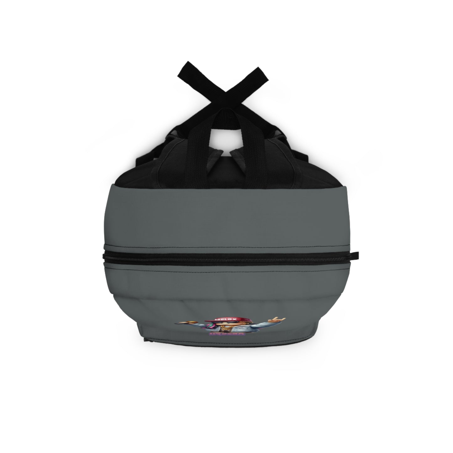 Top view of dark grey Roblox girls backpack showing durable zippers and handle at dobermenpremier.com