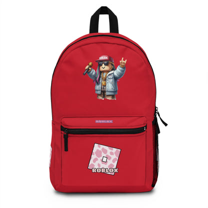 Front view of dark red personalized Roblox girls school bag with gamer design at dobermenpremier.com