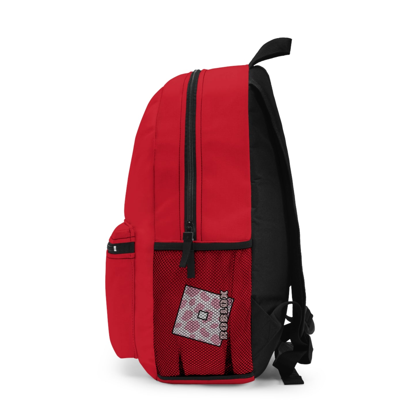 Side view of dark red Roblox girls school bag showing mesh pocket and logo at dobermenpremier.com