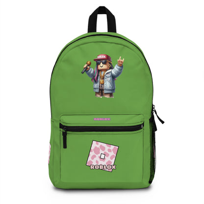 Front view of green personalized Roblox girls school bag with gamer design at dobermenpremier.com