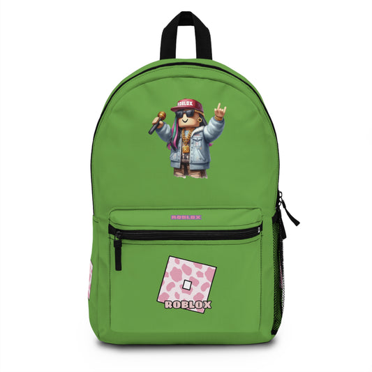 Front view of green personalized Roblox girls school bag with gamer design at dobermenpremier.com