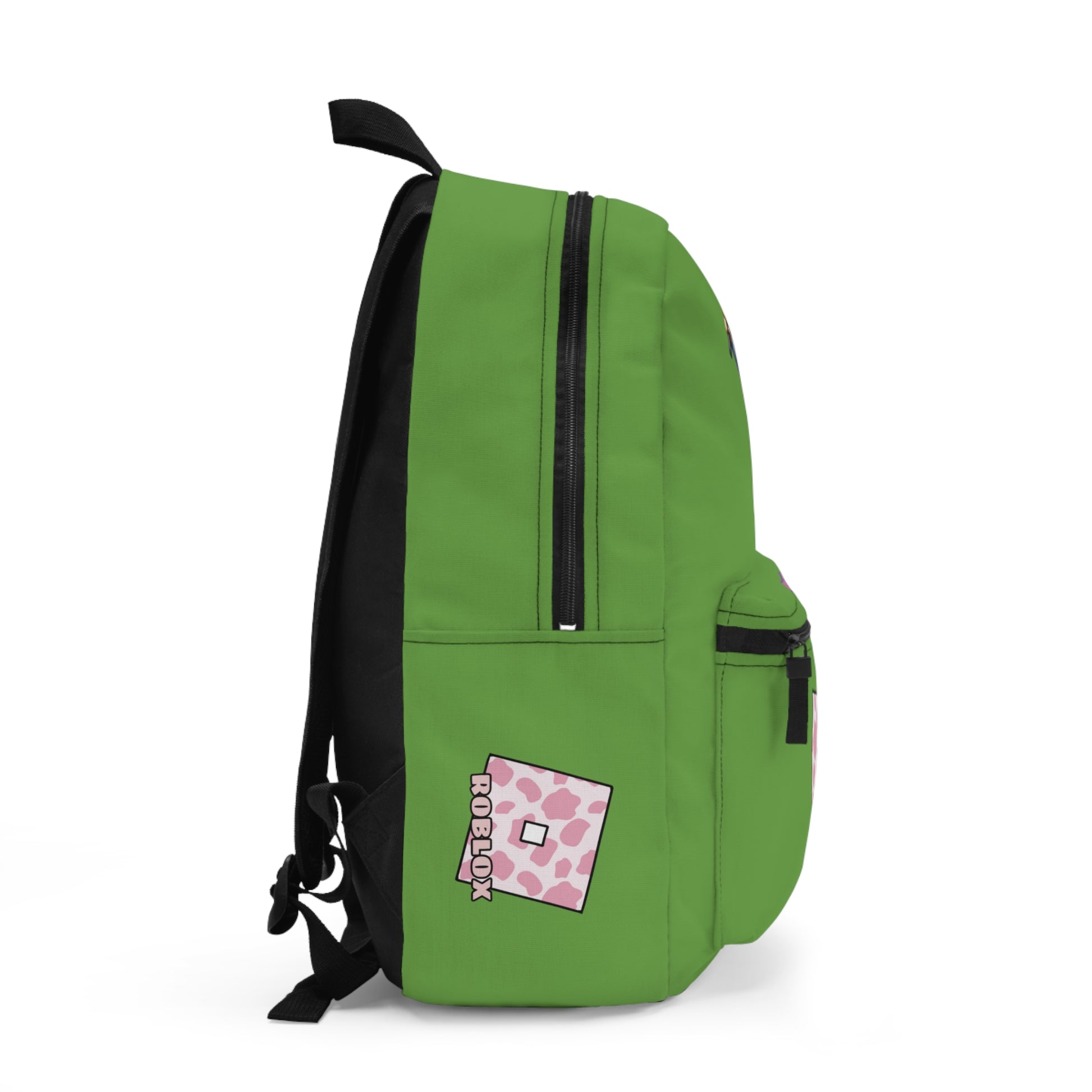 Side view of green Roblox girls backpack showing clean profile and shoulder strap at dobermenpremier.com