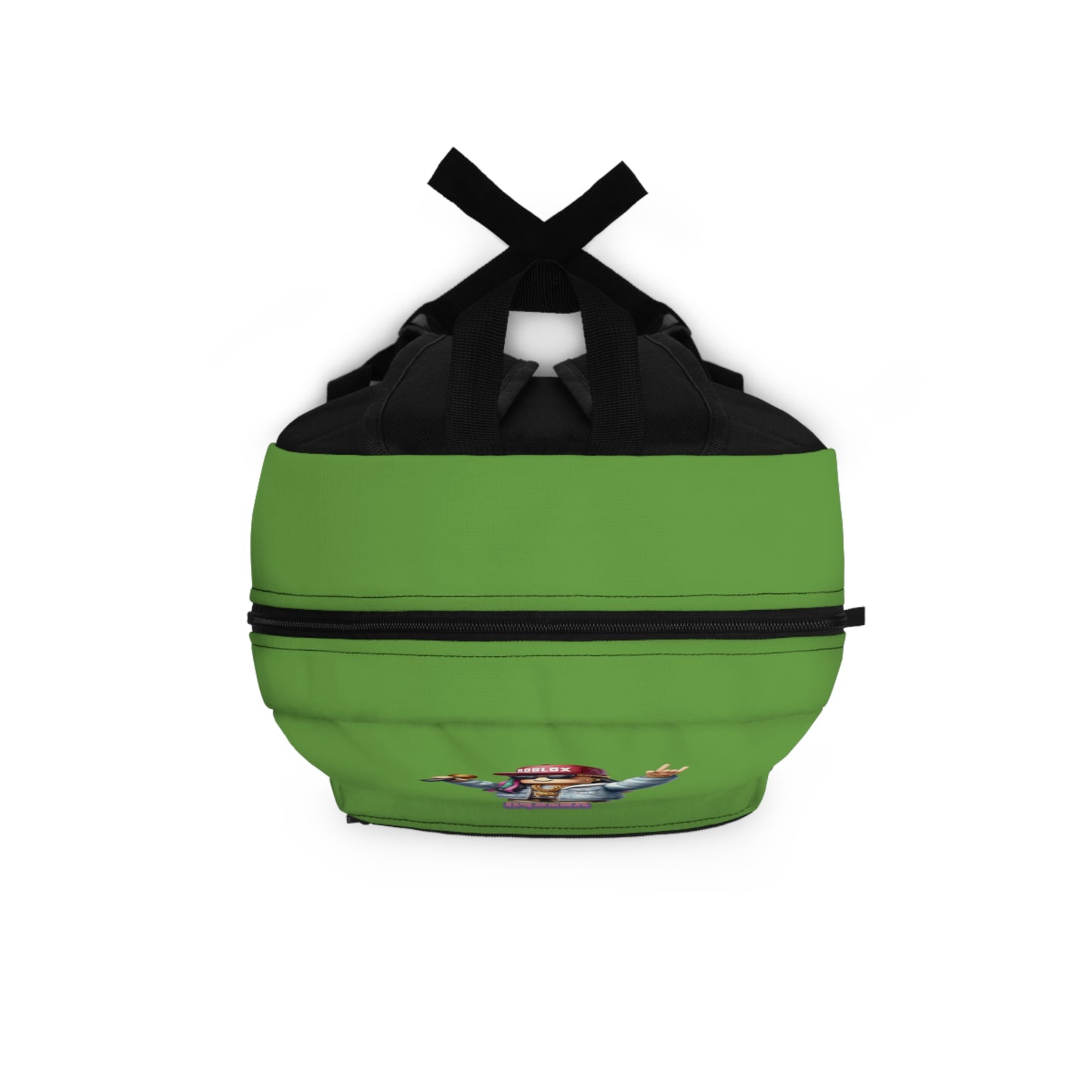 Top view of green Roblox girls backpack showing durable zippers and handle at dobermenpremier.com