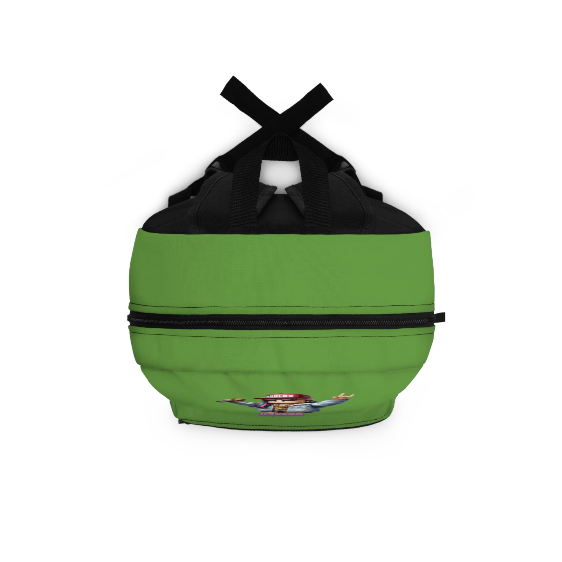 Top view of green Roblox girls backpack showing durable zippers and handle at dobermenpremier.com