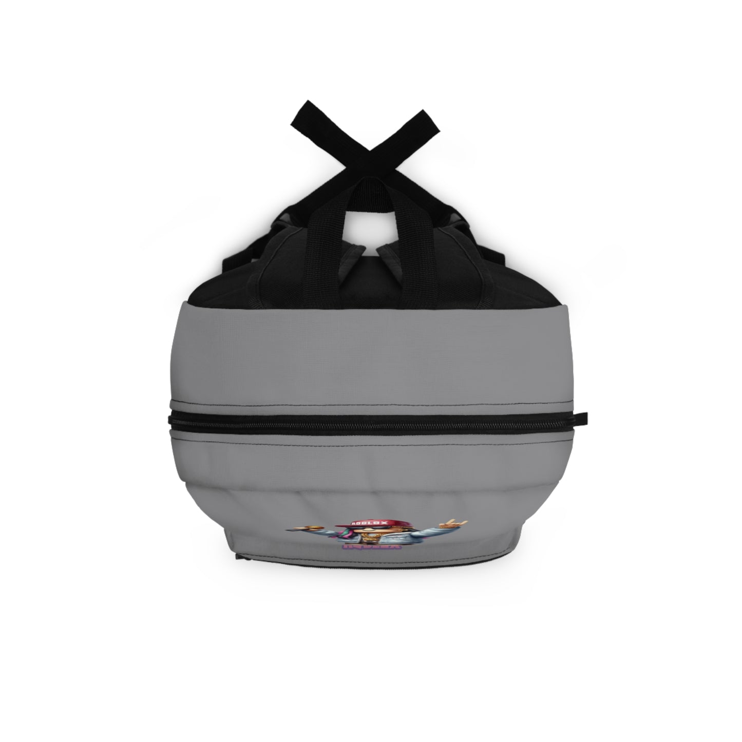 Top view of grey Roblox girls backpack showing durable zippers and handle at dobermenpremier.com