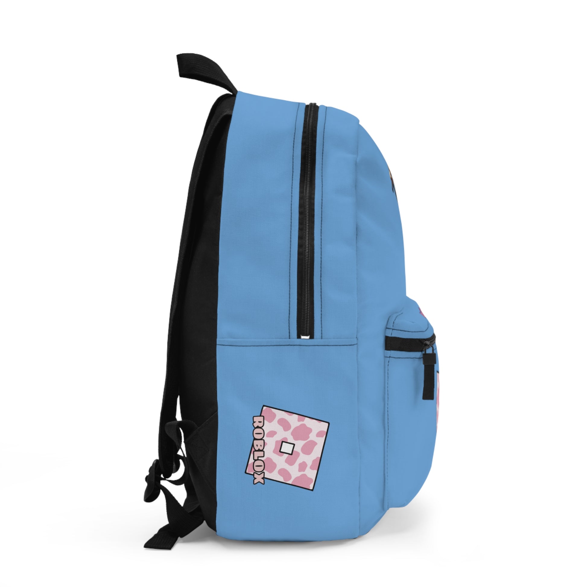 Side view of light blue Roblox girls backpack showing clean profile and shoulder strap at dobermenpremier.com