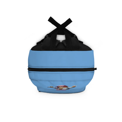 Top view of light blue Roblox girls backpack showing durable zippers and handle at dobermenpremier.com