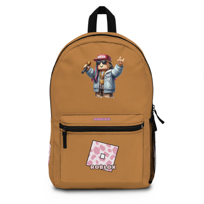 Front view of light brown personalized Roblox girls school bag with gamer design at dobermenpremier.com