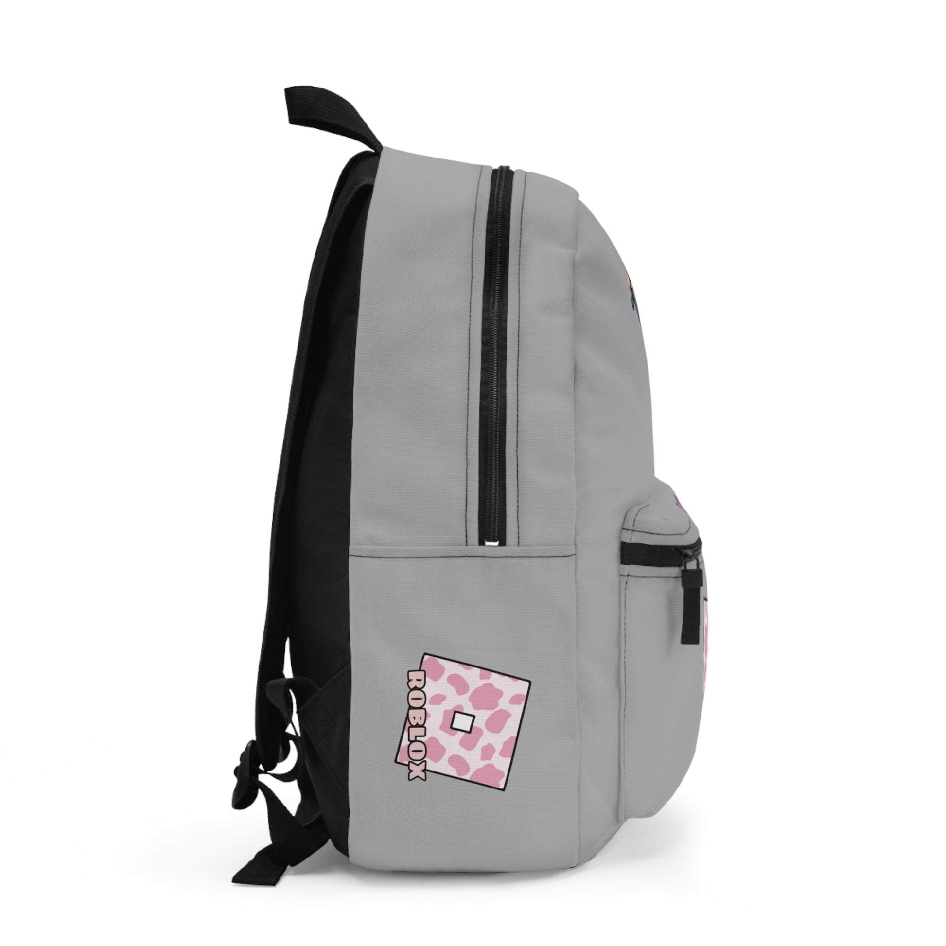 Side view of light grey Roblox girls backpack showing clean profile and shoulder strap at dobermenpremier.com
