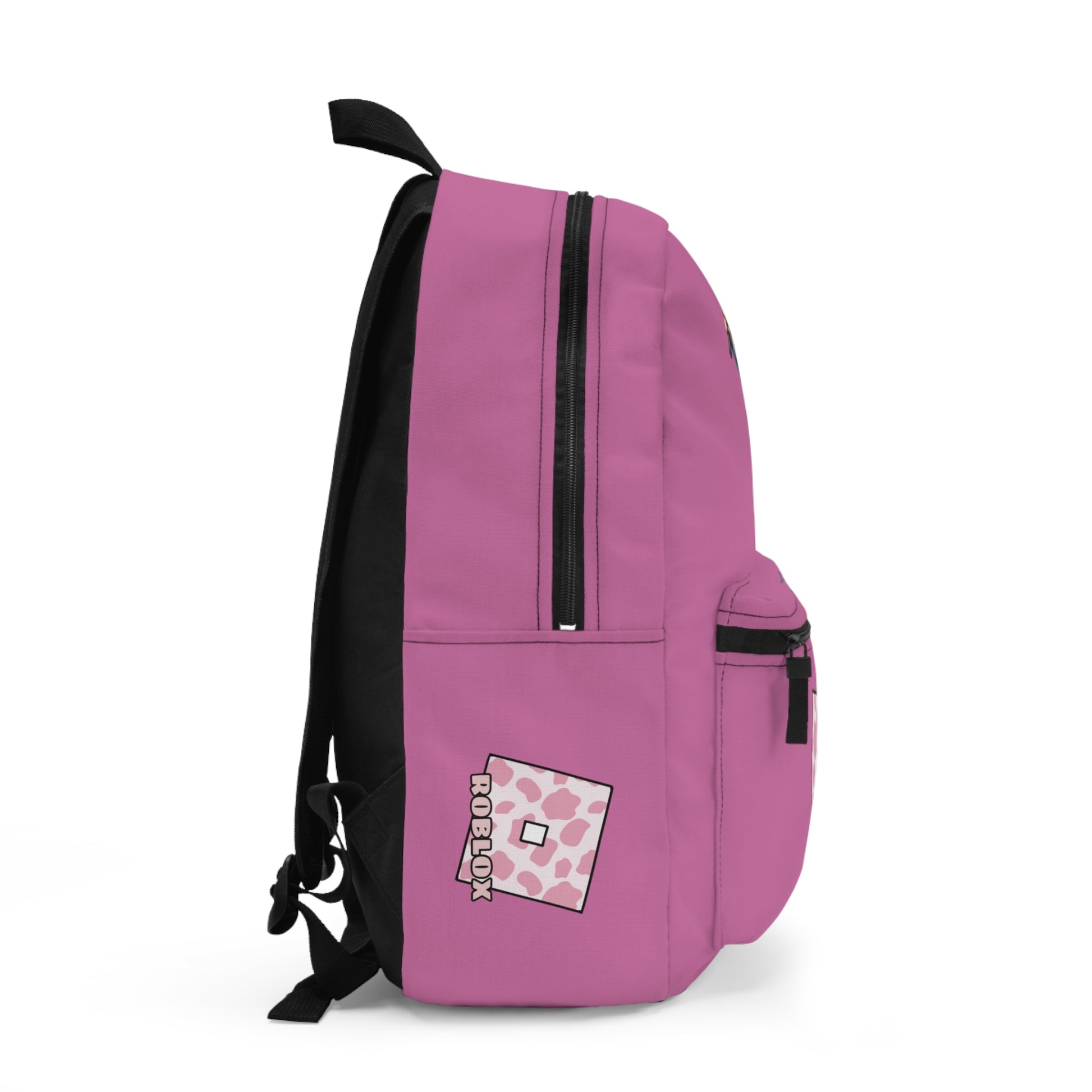 Side view of light pink Roblox girls backpack showing clean profile and shoulder strap at dobermenpremier.com