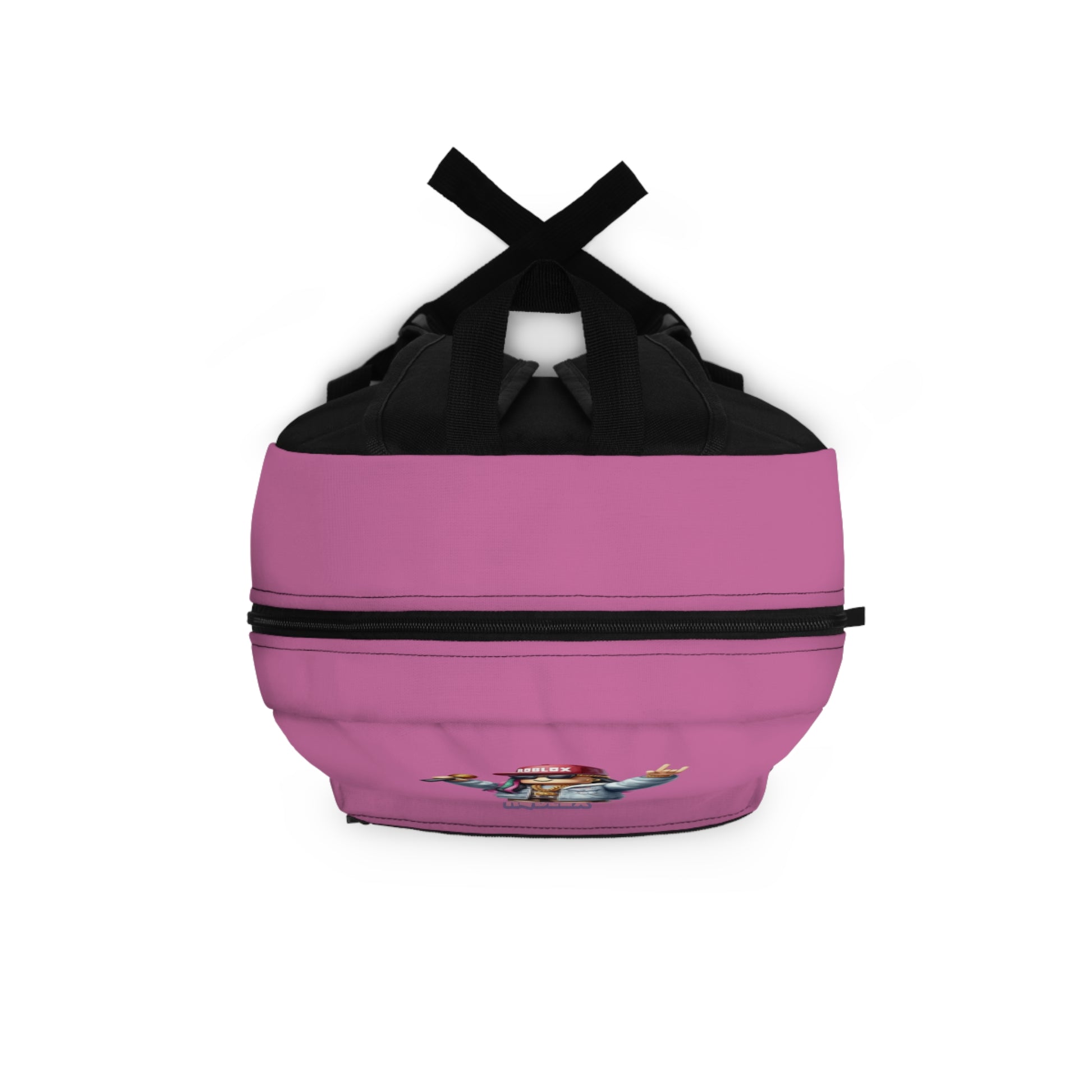 Top view of light pink Roblox girls backpack showing durable zippers and handle at dobermenpremier.com
