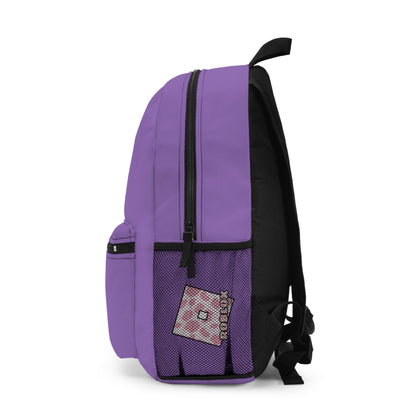 Side view of light purple Roblox girls school bag showing mesh pocket and logo at dobermenpremier.com