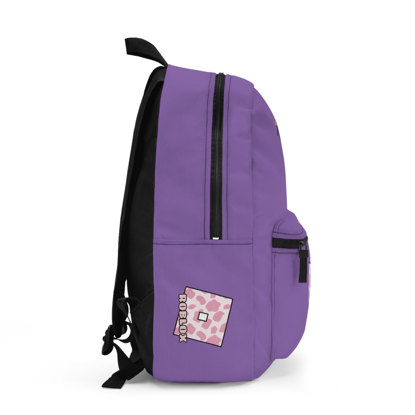 Side view of light purple Roblox girls backpack showing clean profile and shoulder strap at dobermenpremier.com