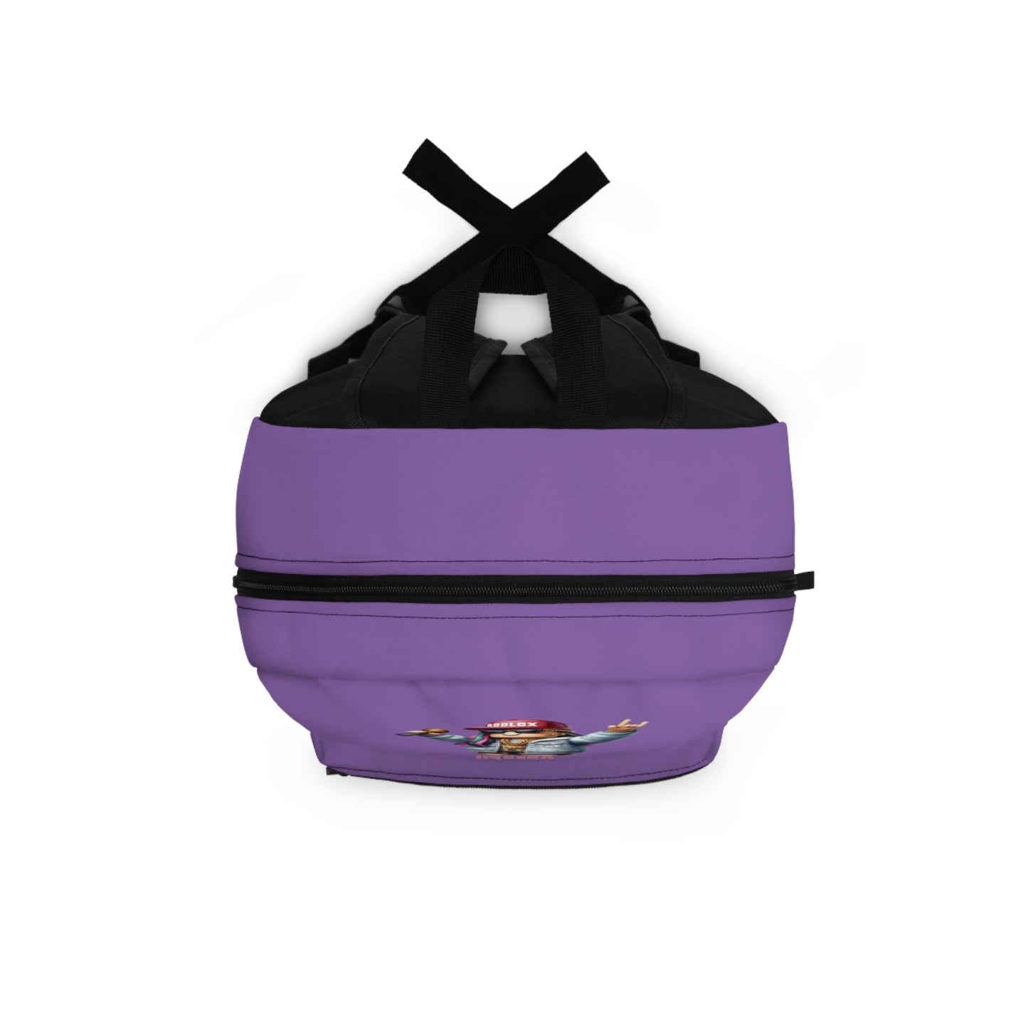 Top view of light purple Roblox girls backpack showing durable zippers and handle at dobermenpremier.com