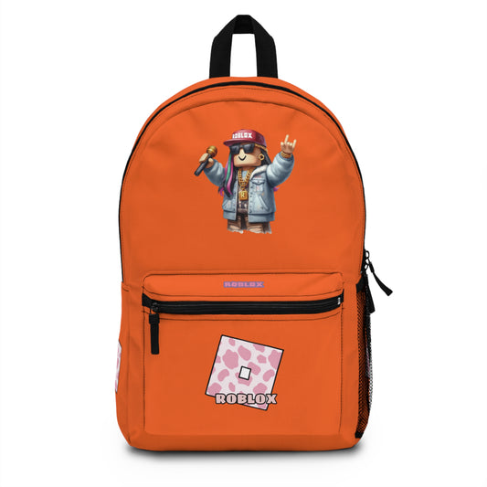 Front view of orange personalized Roblox girls school bag with gamer design at dobermenpremier.com