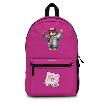 Front view of pink personalized Roblox girls school bag with gamer design at dobermenpremier.com