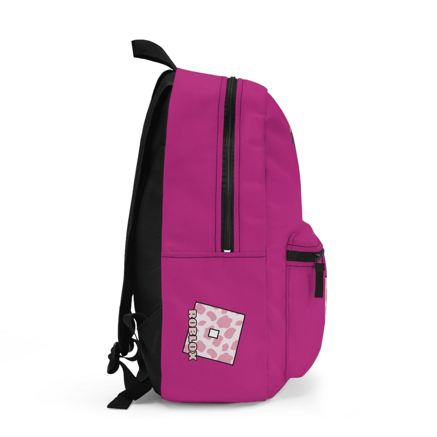 Side view of pink Roblox girls backpack showing clean profile and shoulder strap at dobermenpremier.com