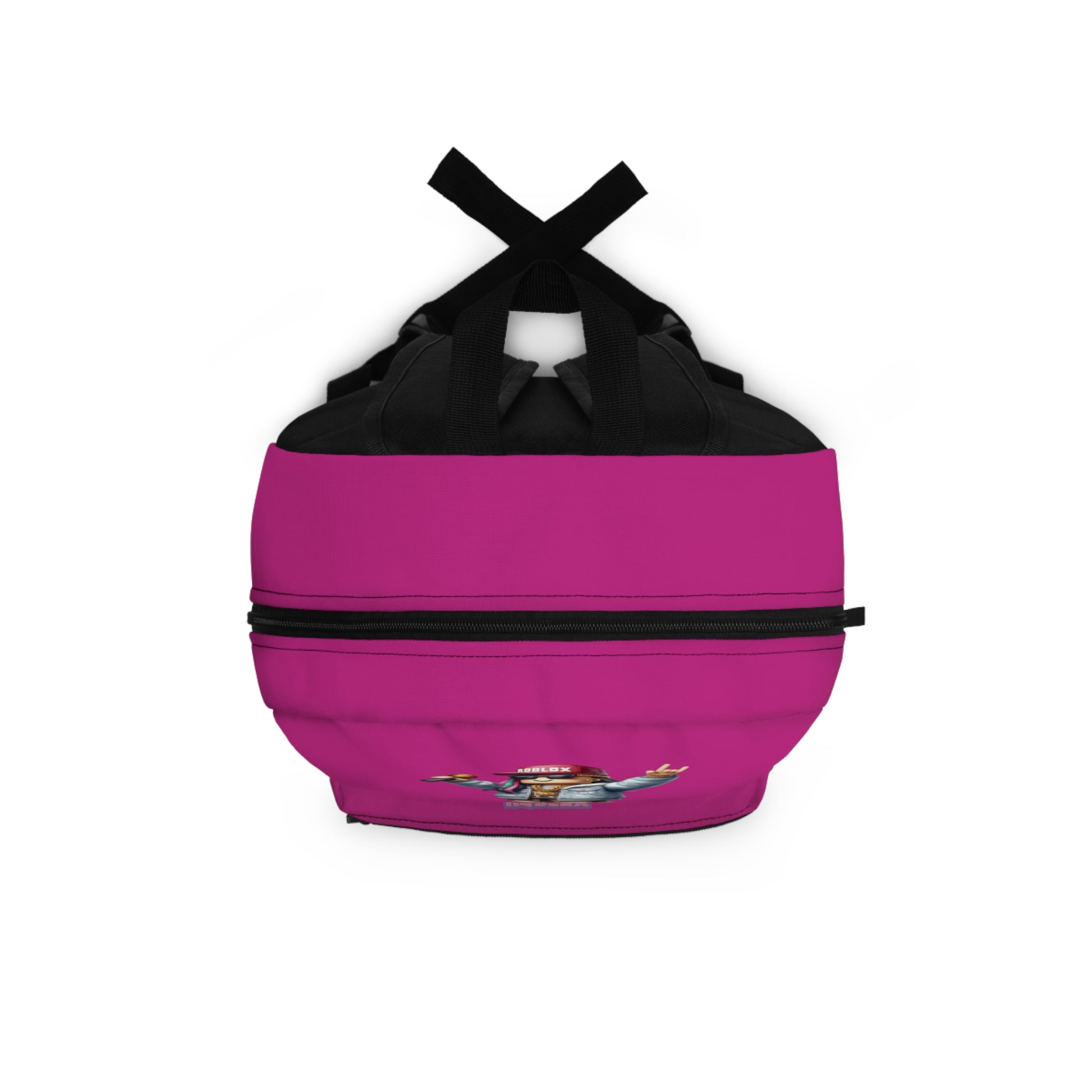 Top view of pink Roblox girls backpack showing durable zippers and handle at dobermenpremier.com