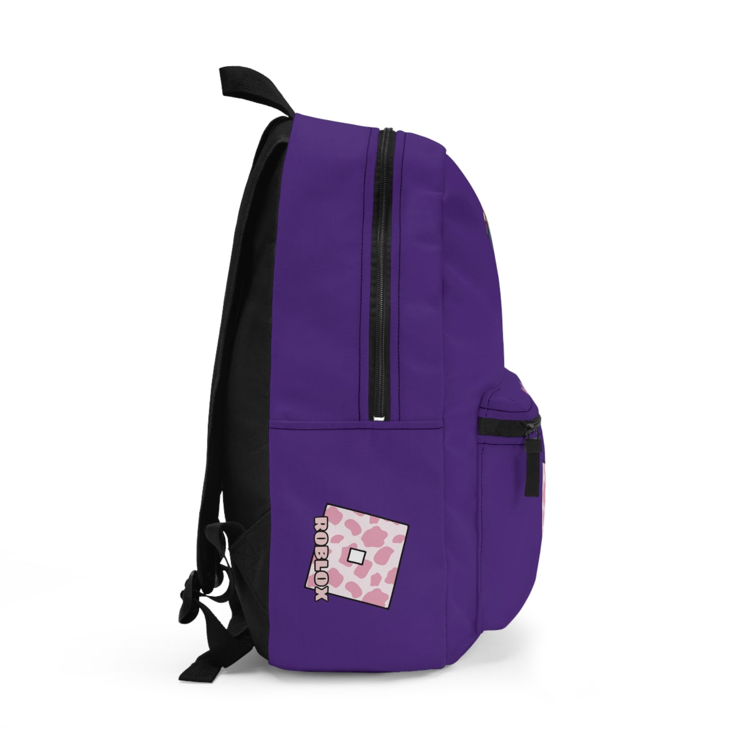 Side view of purple Roblox girls backpack showing clean profile and shoulder strap at dobermenpremier.com