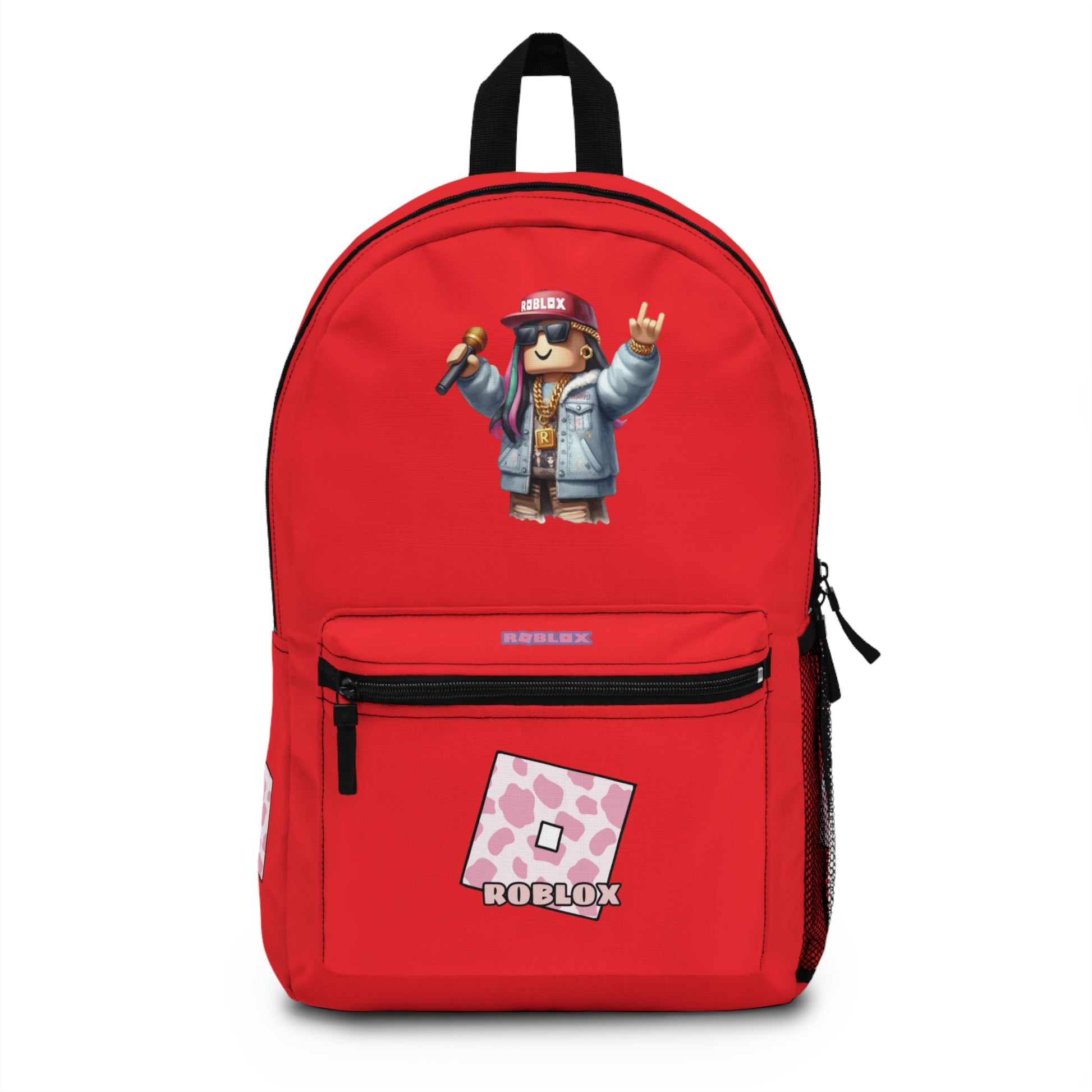 Front view of red personalized Roblox girls school bag with gamer design at dobermenpremier.com