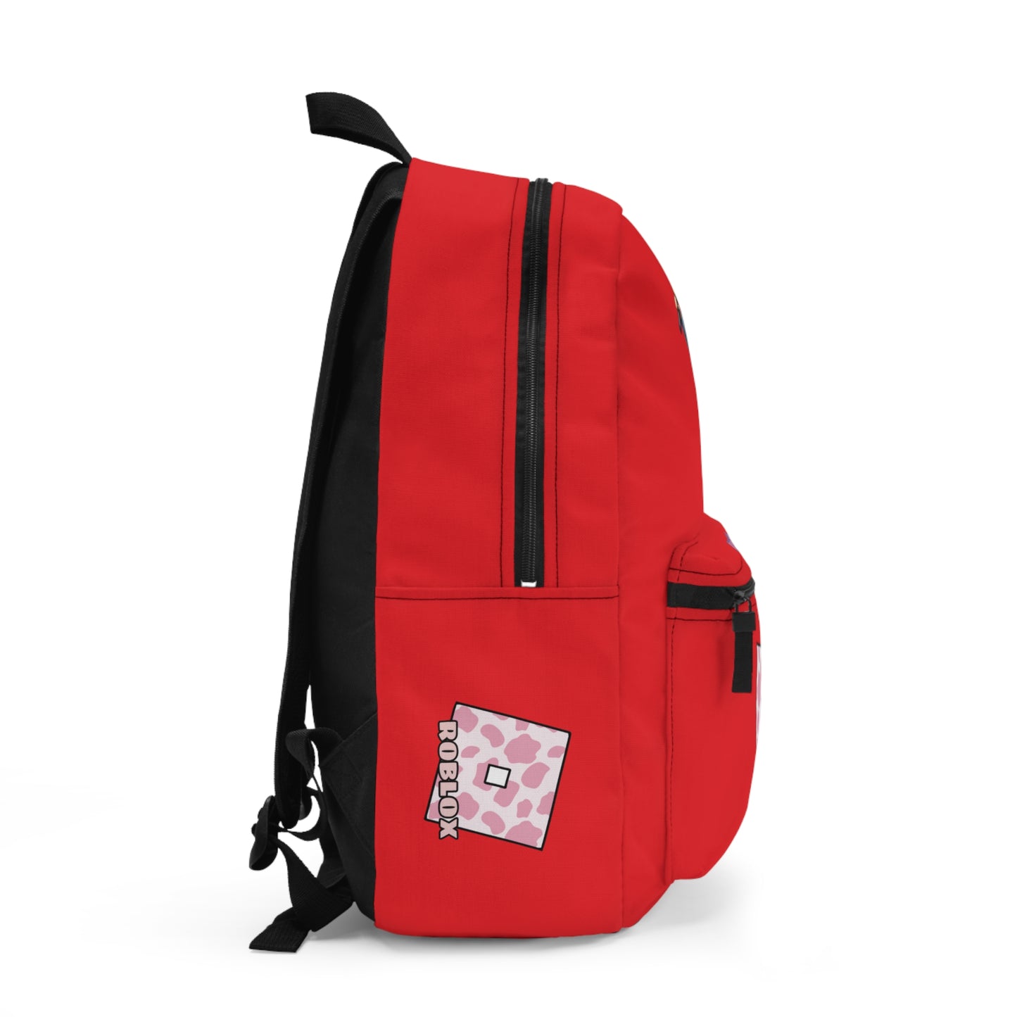 Side view of red Roblox girls backpack showing clean profile and shoulder strap at dobermenpremier.com